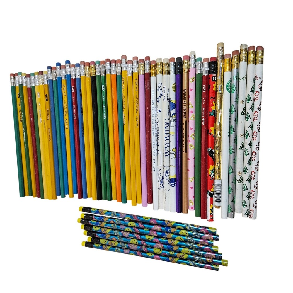 Vintage Pencil Lot‎ Mixed Brands Faber-Castell Empire Wyoming Smiley 90s USA 40+